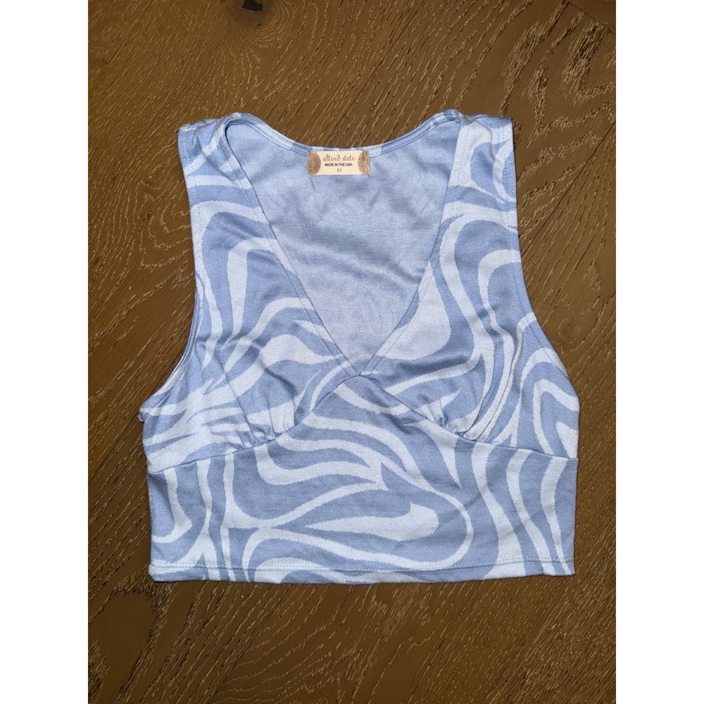 Altar'd State Blue White Swirl Crop Tank Top V-Neck Sleeveless Medium